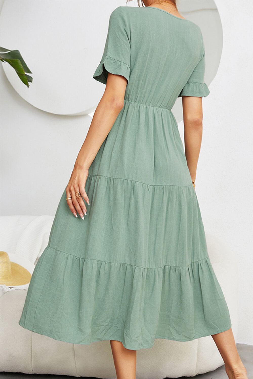 Short Sleeve V-Neck Tiered  Dress