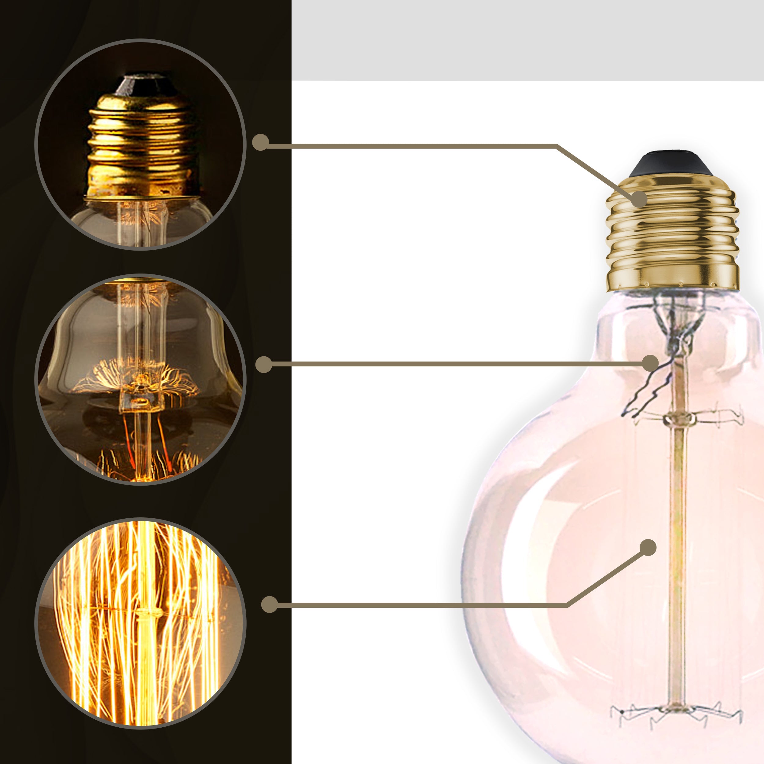 E26 G95 60W Vintage Retro Industrial Filament Dimmable Bulb~1049-7
