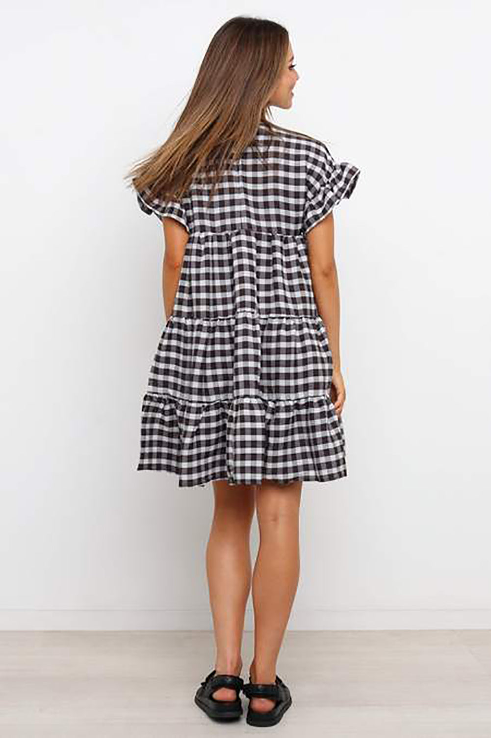 Ruffled Plaid Tiered Swing Dress