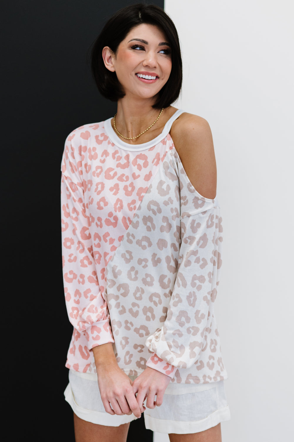 BiBi Just Wanna Have Fun Printed French Terry Top in Blush/Oatmeal - 99fab 