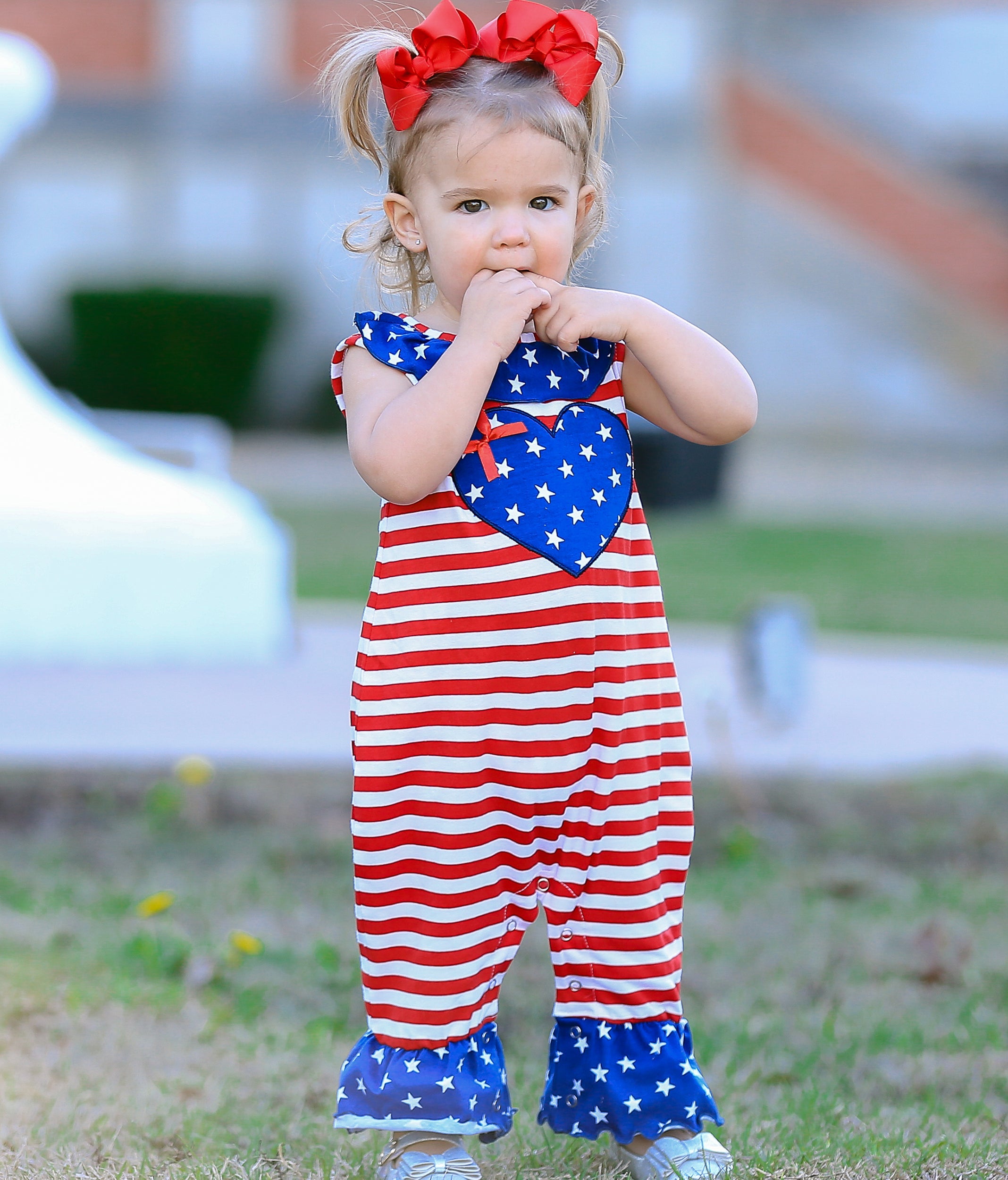 Fourth of July I Heart America Flag Baby Girls' Romper Holiday Onesie