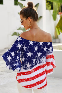 Flag Print Off Shoulder Blouse