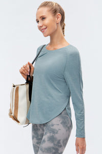 Breathable Raglan Sleeve Side Slit Yoga Top