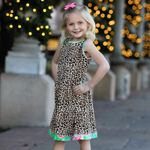 Little & Big Girls Spring Leopard Rose Floral Sleeveless Dress Boutique Childrens Clothing Sizes 2/3T - 11/12