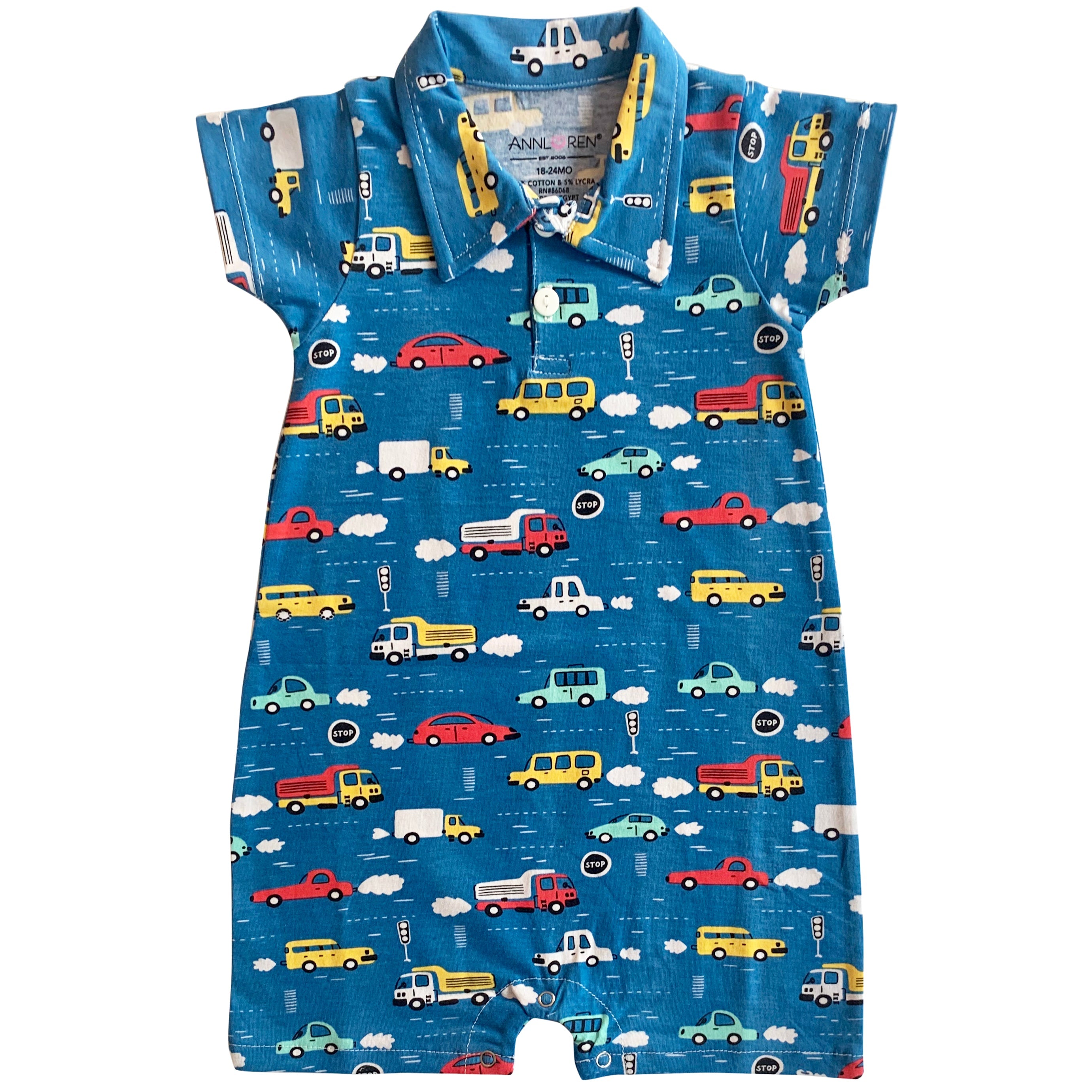 Automobile Cars Trucks Spring Collar Baby Boys Romper Toddler Jumpsuit