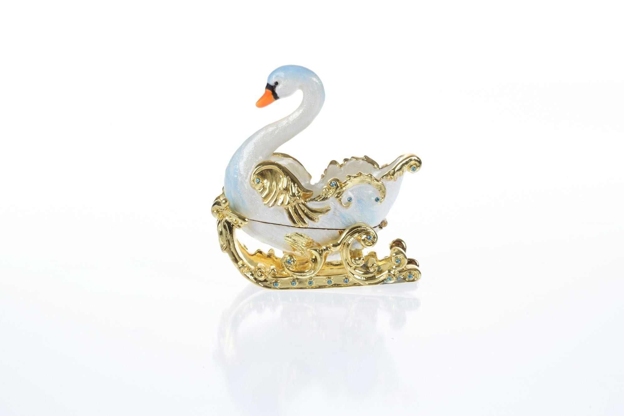 Swan on golden sled Trinket Box