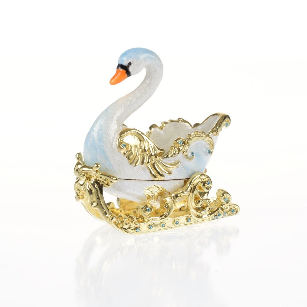 Swan on golden sled Trinket Box