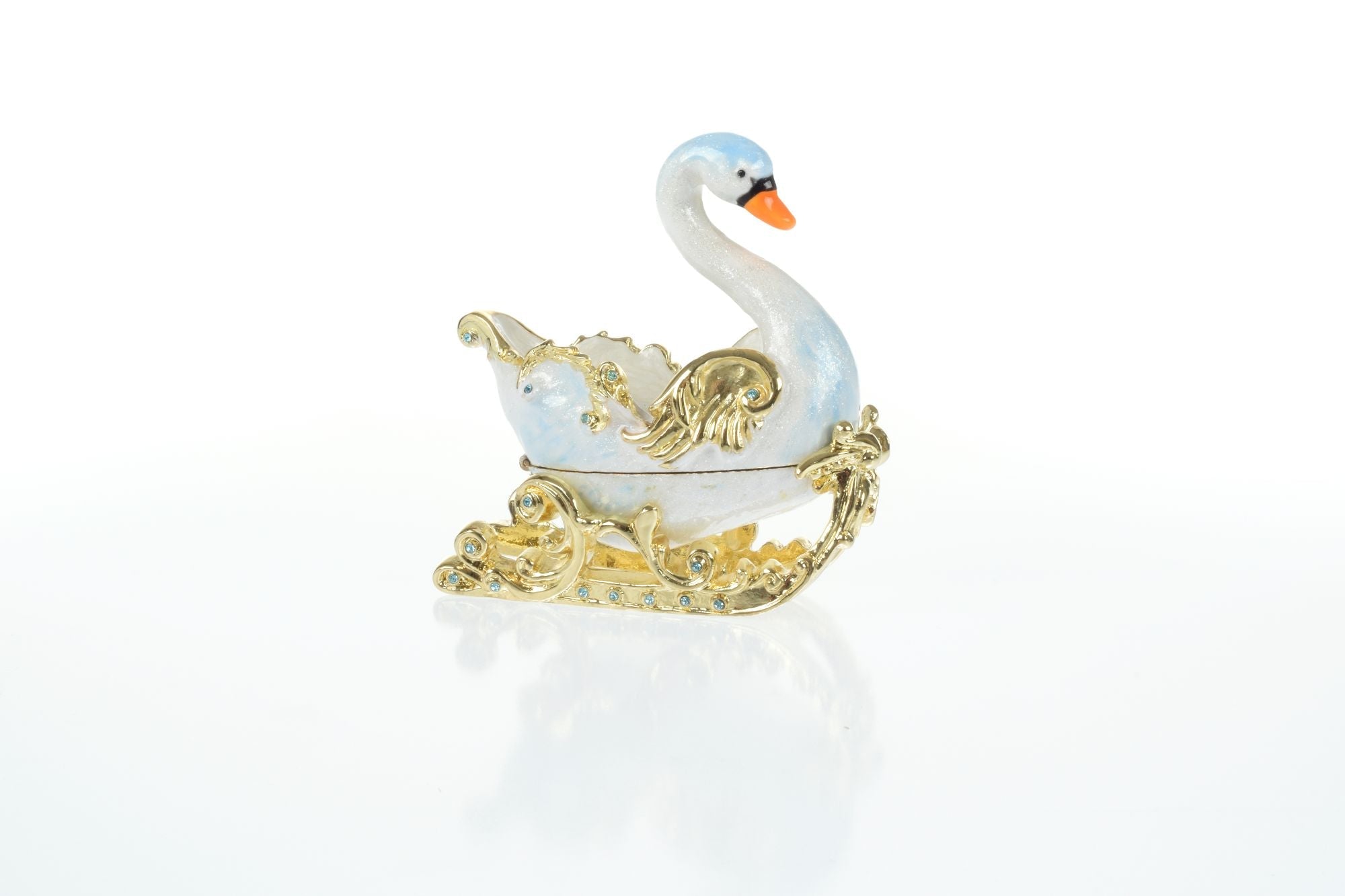 Swan on golden sled Trinket Box