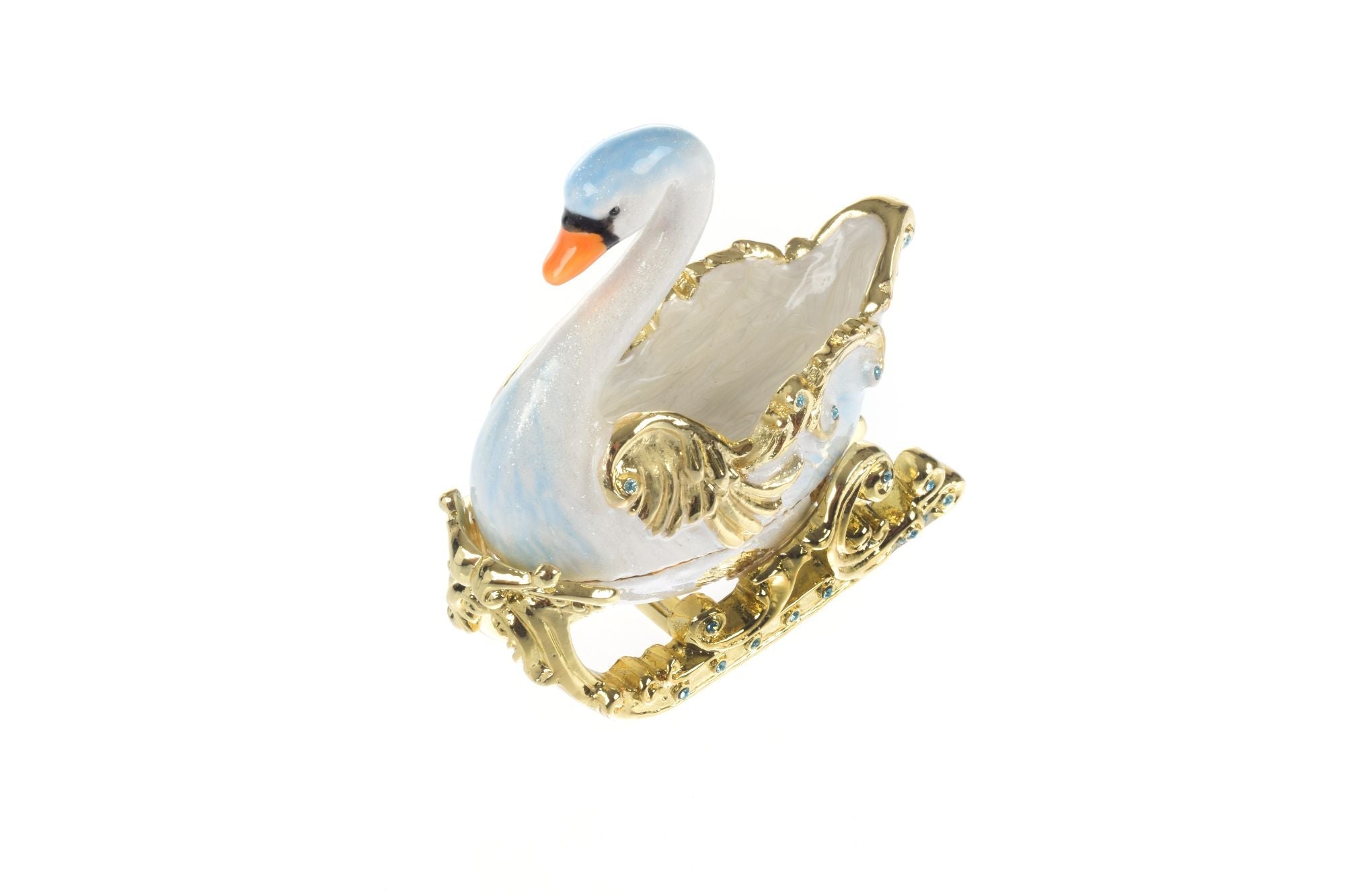 Swan on golden sled Trinket Box