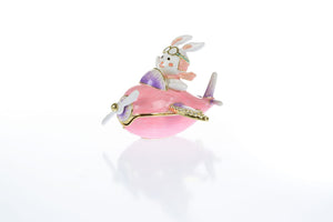 Bunny flying a pink plane trinket box