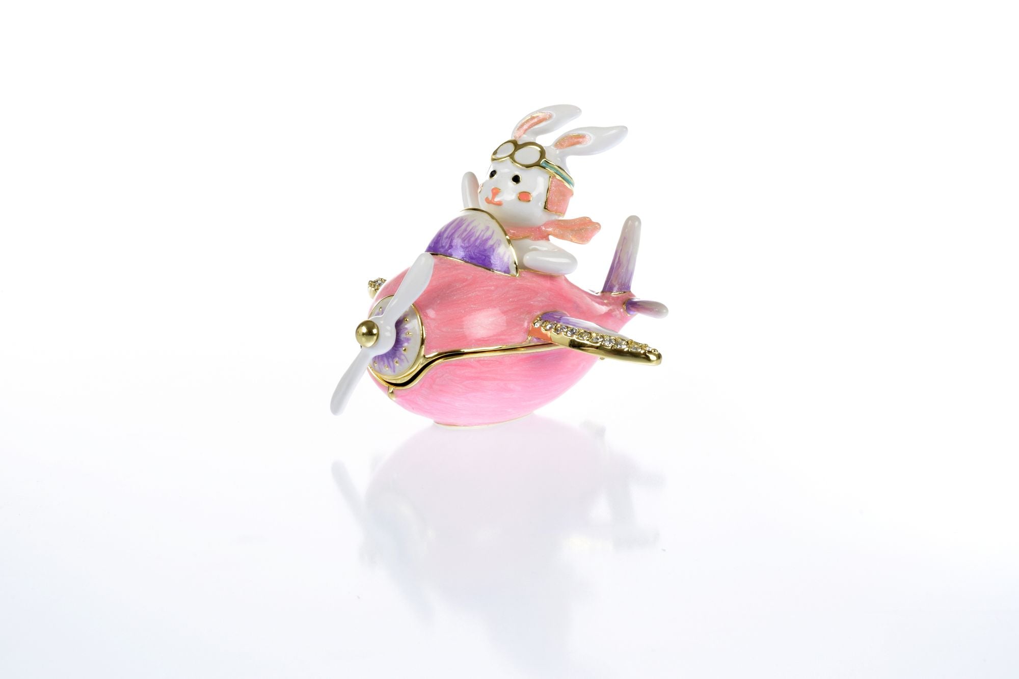 Bunny flying a pink plane trinket box