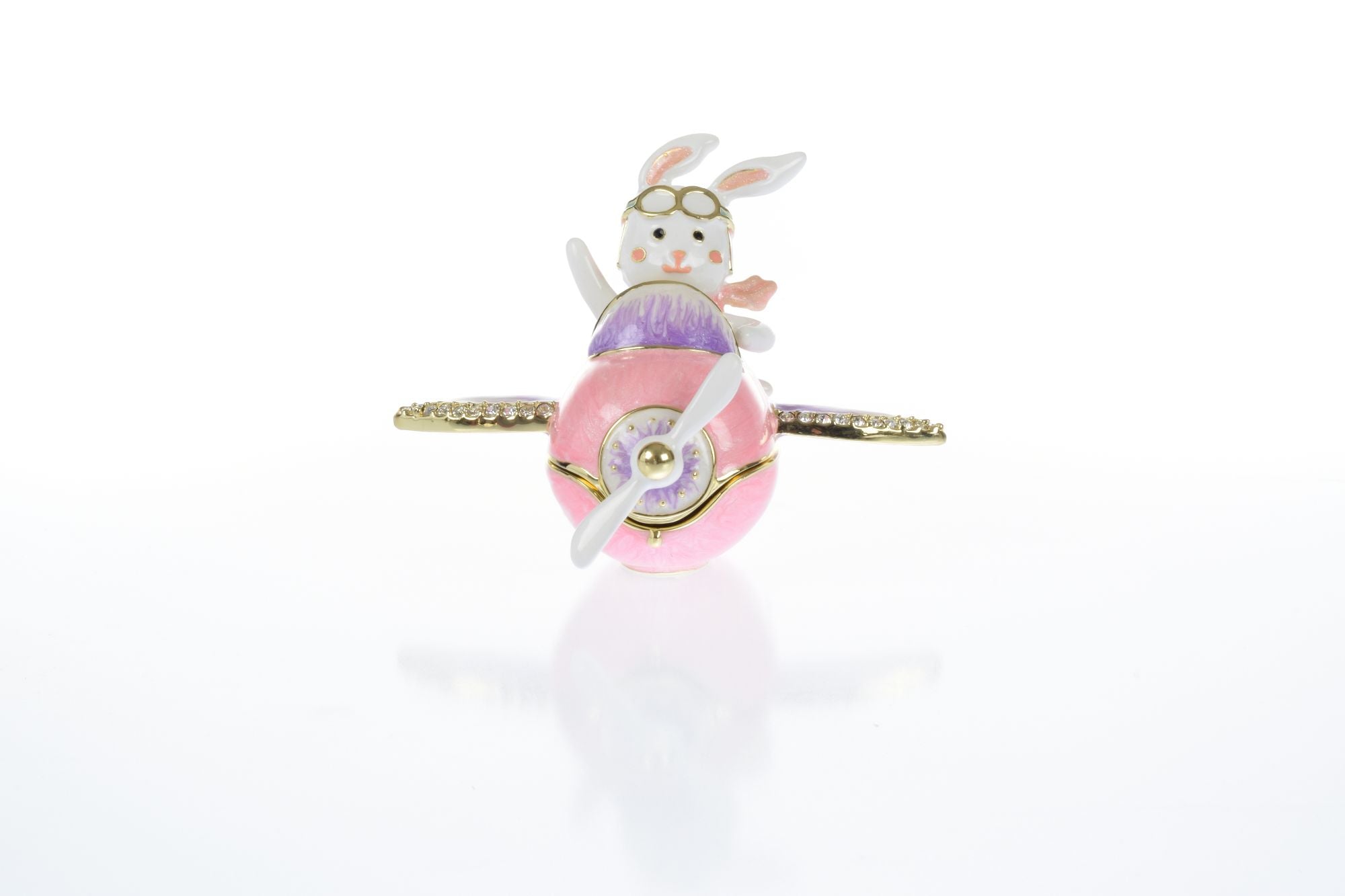 Bunny flying a pink plane trinket box