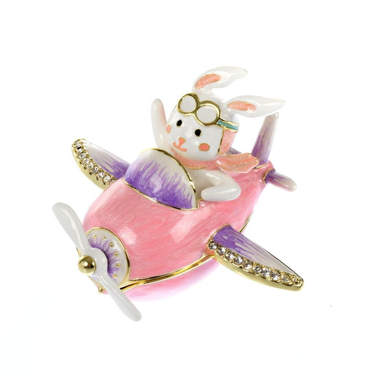 Bunny flying a pink plane trinket box