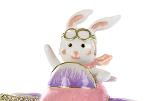 Bunny flying a pink plane trinket box