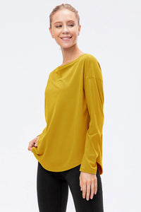 Exposed Seam Boat Neck Long Sleeve Yoga Tee