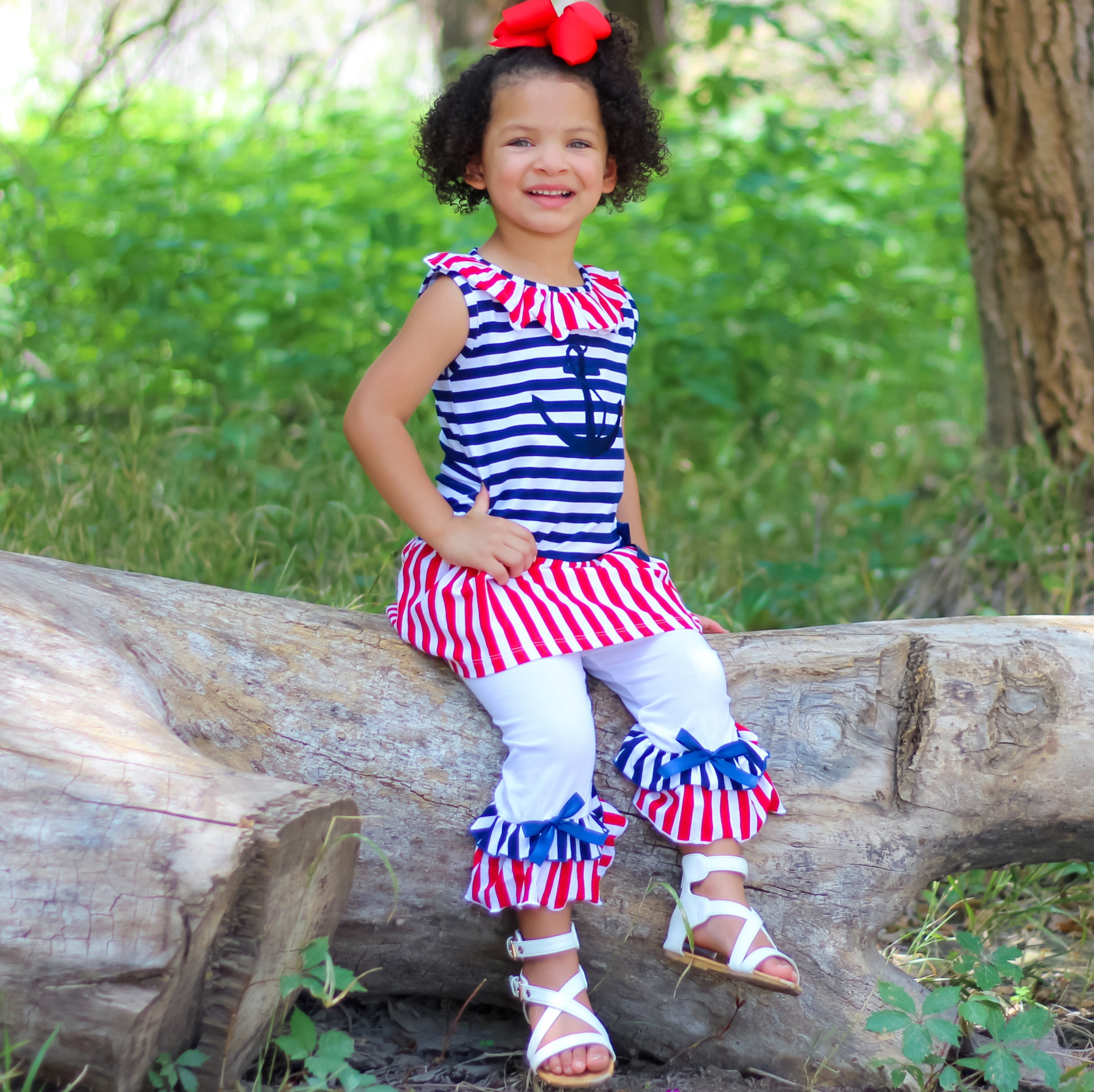 Girls Boutique Patriotic Sailor Outfit Tunic and Capri Leggings