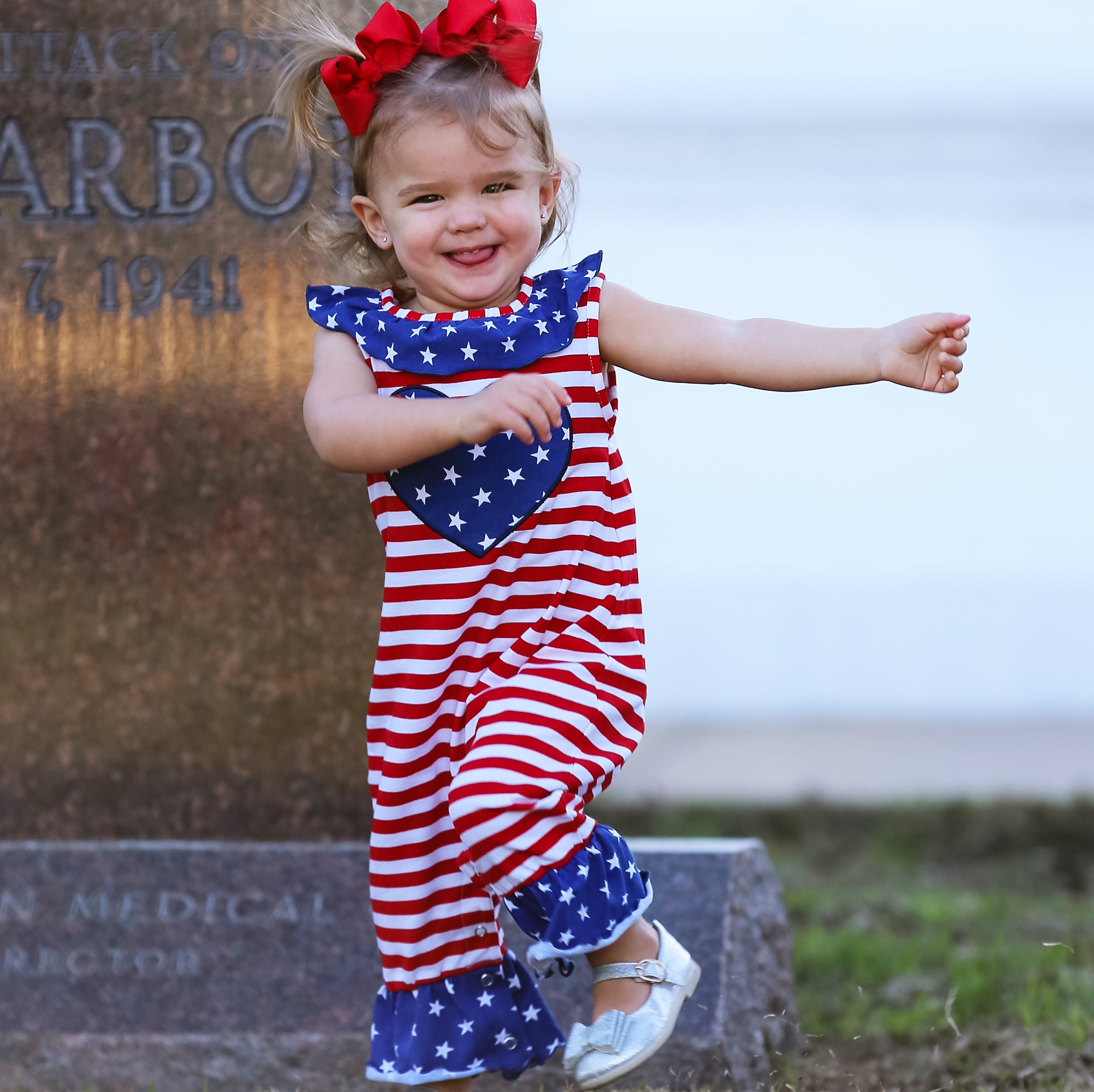 Fourth of July I Heart America Flag Baby Girls' Romper Holiday Onesie