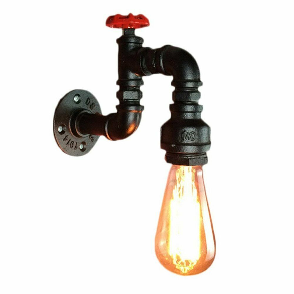 Industrial Rustic Steampunk Metal Black Water pipe Ceiling Wall Light Sconce~1586-0