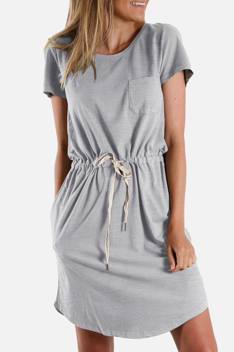 Pocketed Drawstring Waist Dress