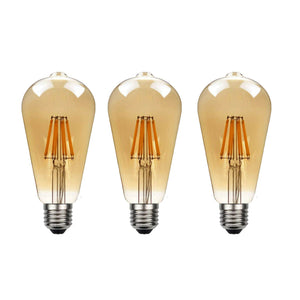 ST64 E26 8W Vintage LED Retro Light Bulb Pack 3