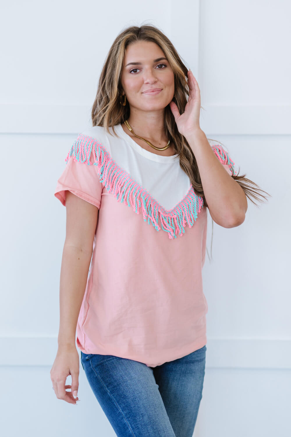 BiBi Saddle Up Fringe Detail Tee - 99fab 