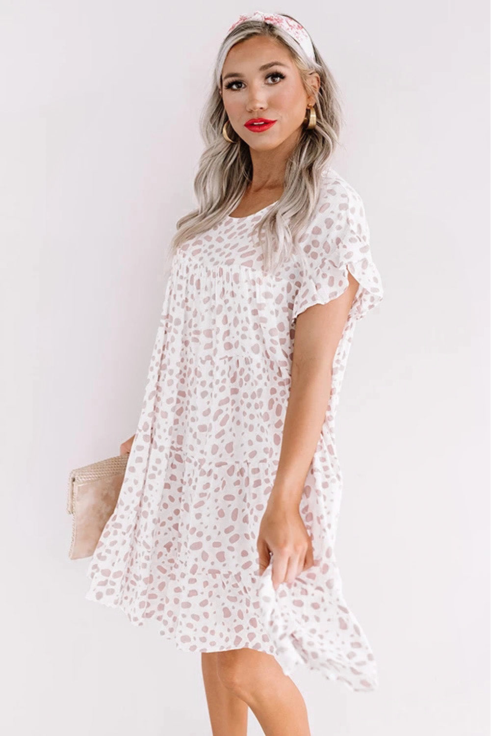 Leopard Ruffled Sleeve Shift Dress