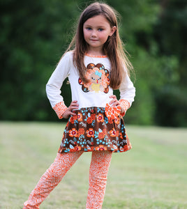 Big Little Girls Autumn Floral Turkey Tunic & Leggings Holiday Clothes