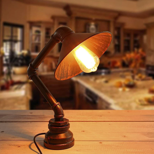 Industrial Table Lamp plug-in with switch Water Pipe Steampunk Desk Light Metal Shade lamp - 1602-0