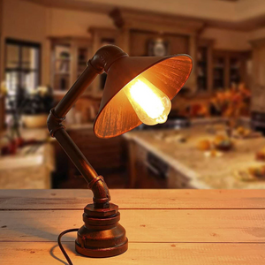 Industrial Table Lamp plug-in with switch Water Pipe Steampunk Desk Light Metal Shade lamp - 1602-0