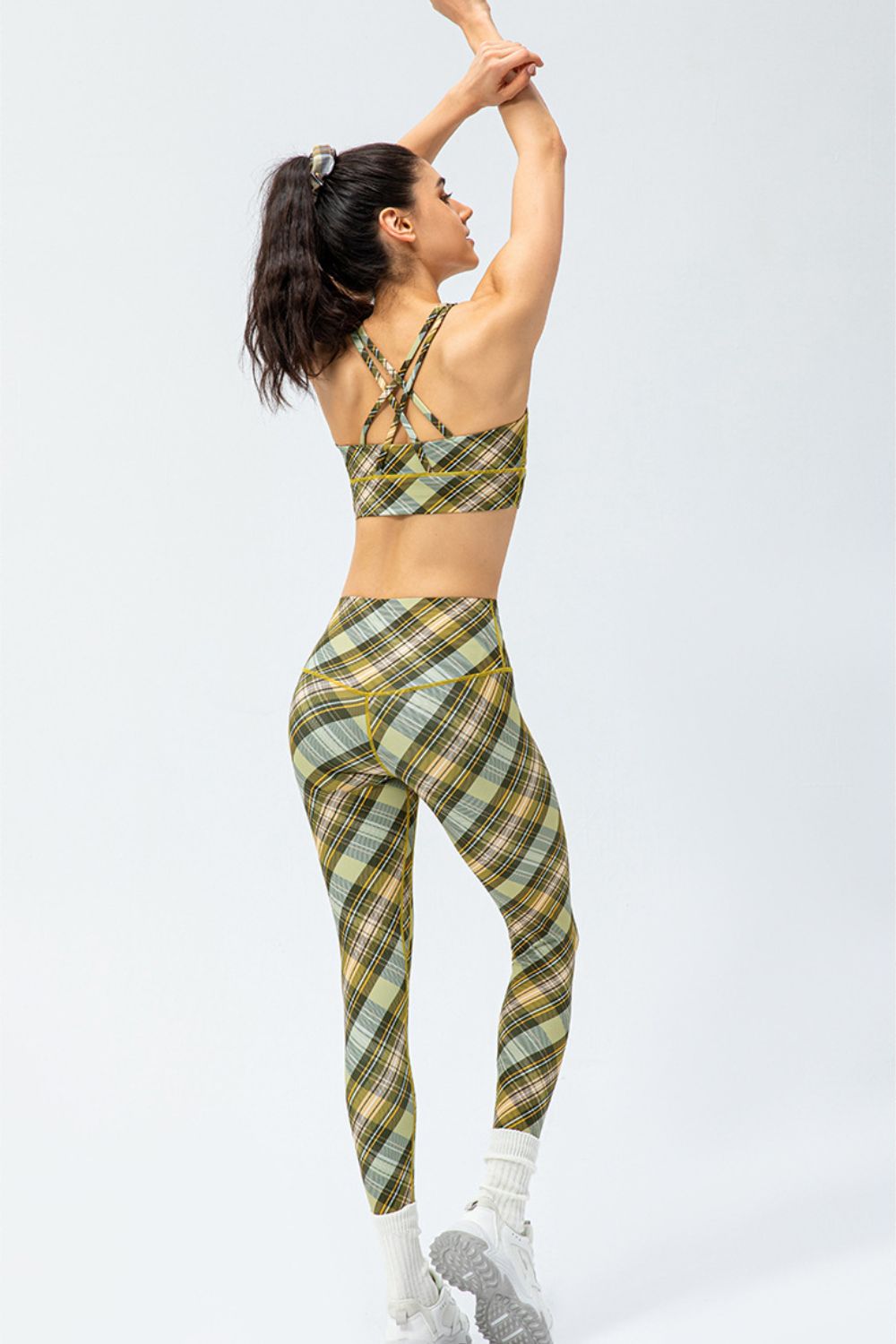 Plaid Double Crisscross Strap Sports Bra