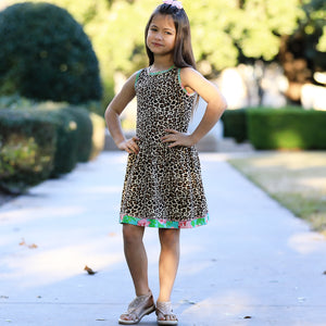 Little & Big Girls Spring Leopard Rose Floral Sleeveless Dress Boutique Childrens Clothing Sizes 2/3T - 11/12