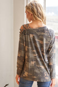 Camo Cross Shoulder Top