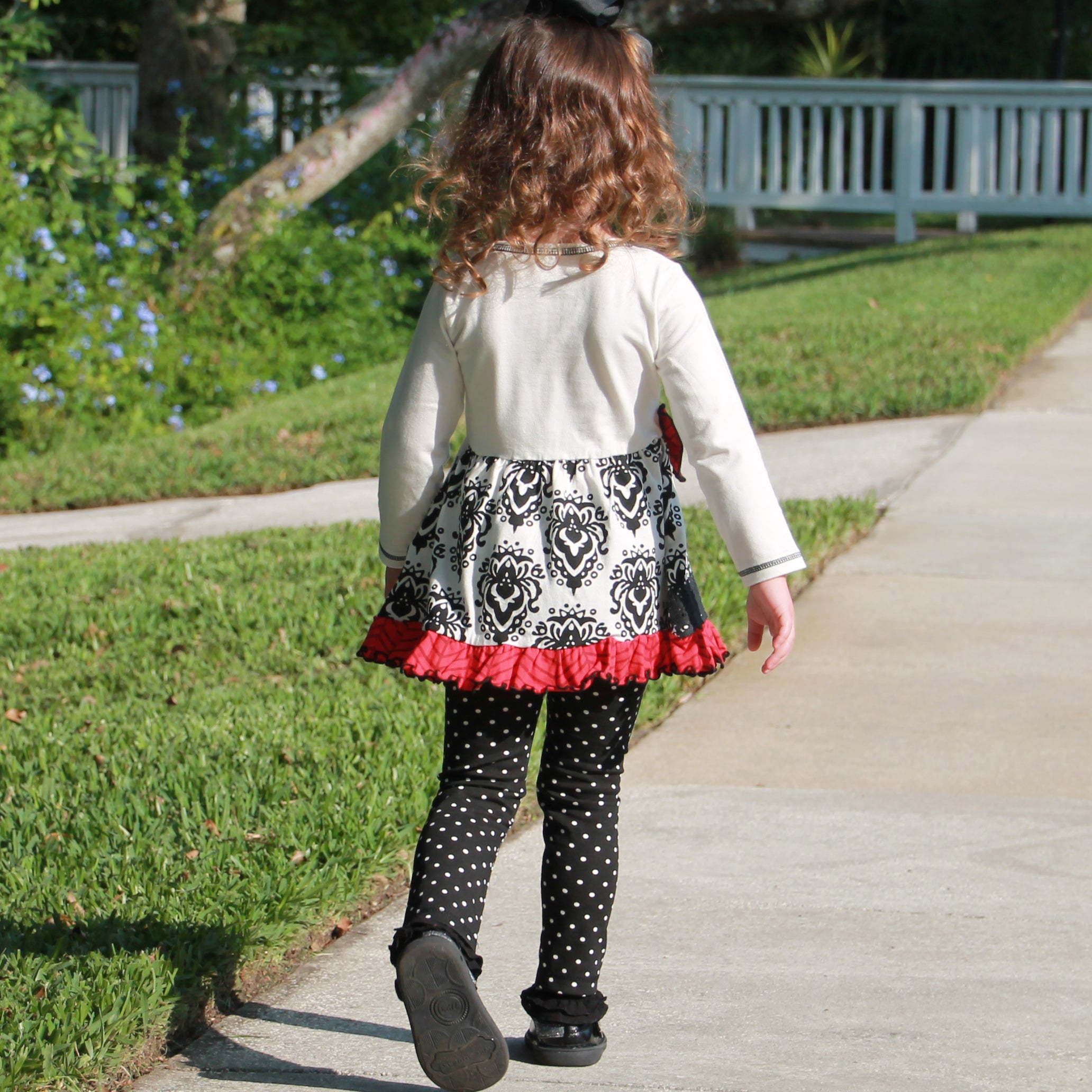 Girls Winter Damask Holiday Polka Dot Herringbone Dress Tunic & Leggings Set sz 2/3T-9/10