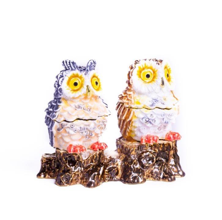 Two Owls Sitting on Tree Trunk - 99fab 