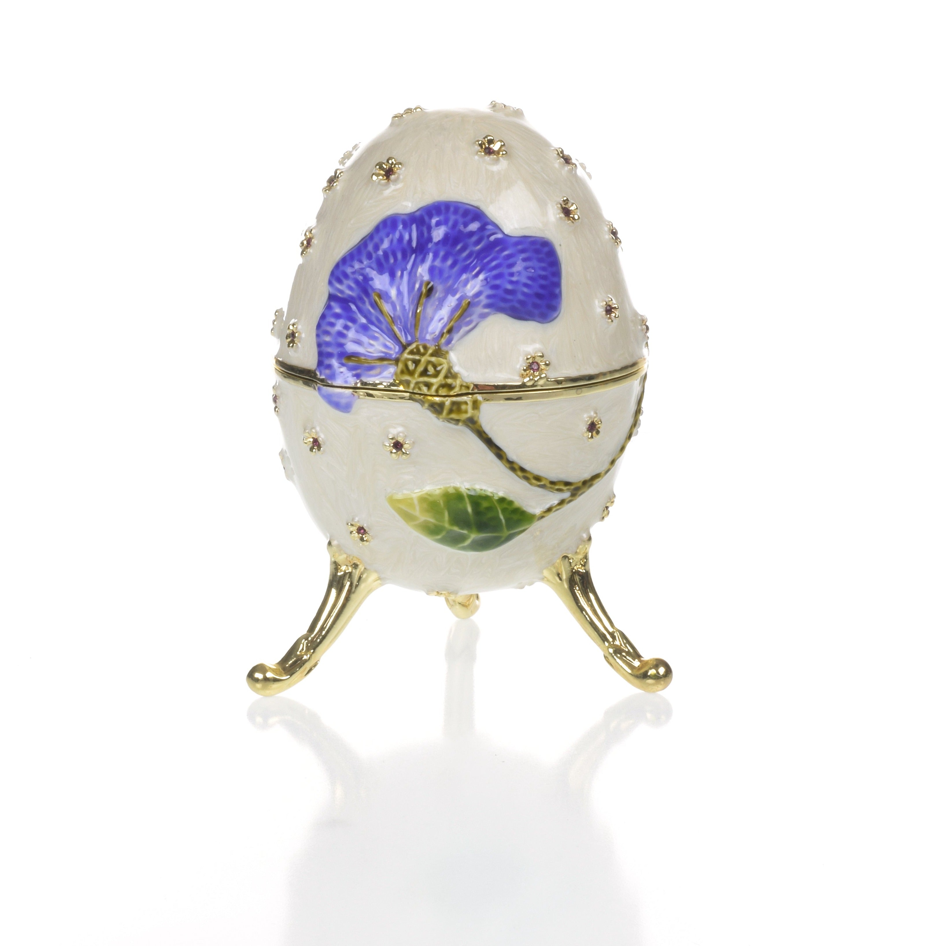 White with Blue flower Music box Fur Elise by Beethoven Faberge Egg