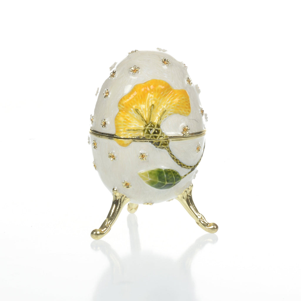 White with Yellow flower Music box Fur Elise by Beethoven Faberge Egg - 99fab 