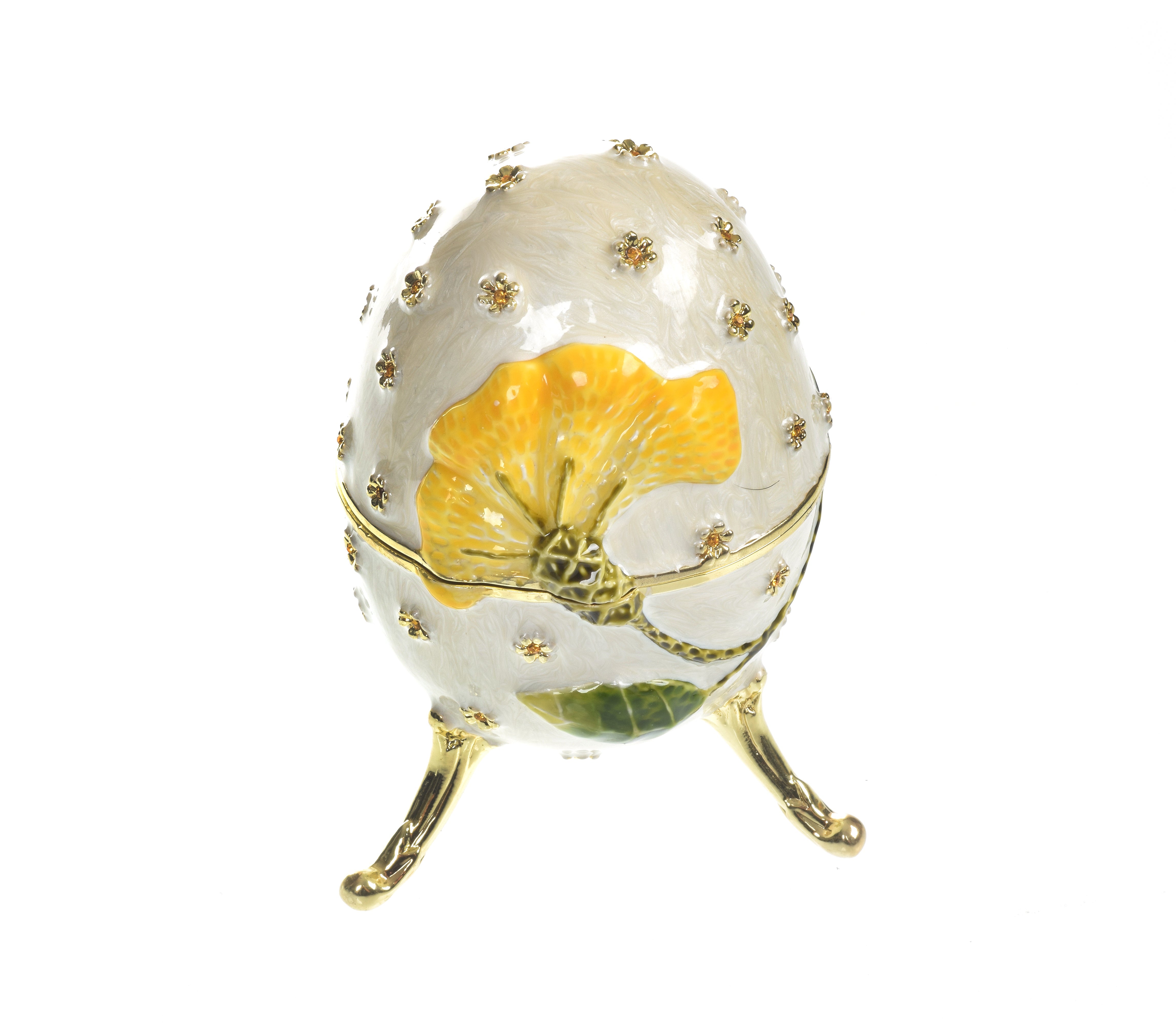 White with Yellow flower Music box Fur Elise by Beethoven Faberge Egg