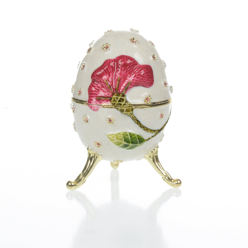 White with red flower Music box Fur Elise by Beethoven Faberge Egg - 99fab 