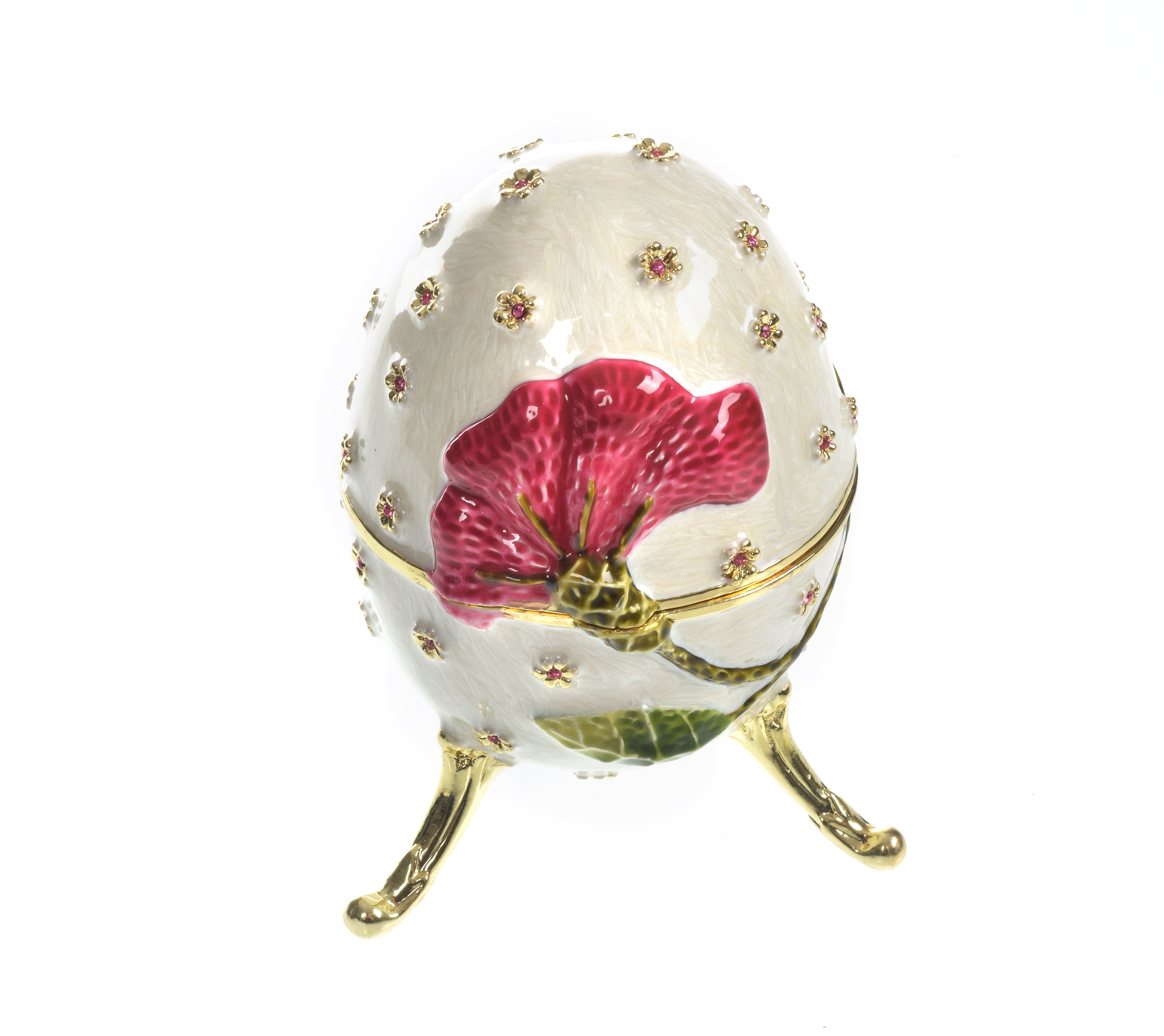 White with red flower Music box Fur Elise by Beethoven Faberge Egg