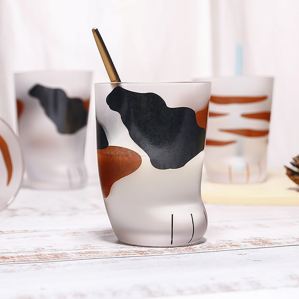 Frosted Glass Cat Paw Cup 3pcs set