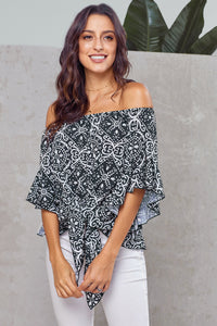 Flag Print Off Shoulder Blouse