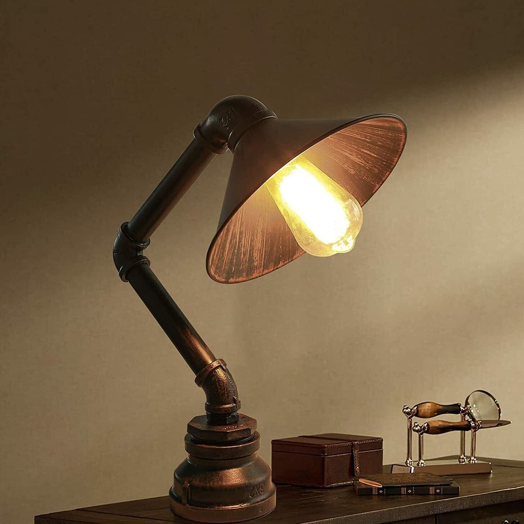 Industrial Table Lamp plug-in with switch Water Pipe Steampunk Desk Light Metal Shade lamp - 1602-15