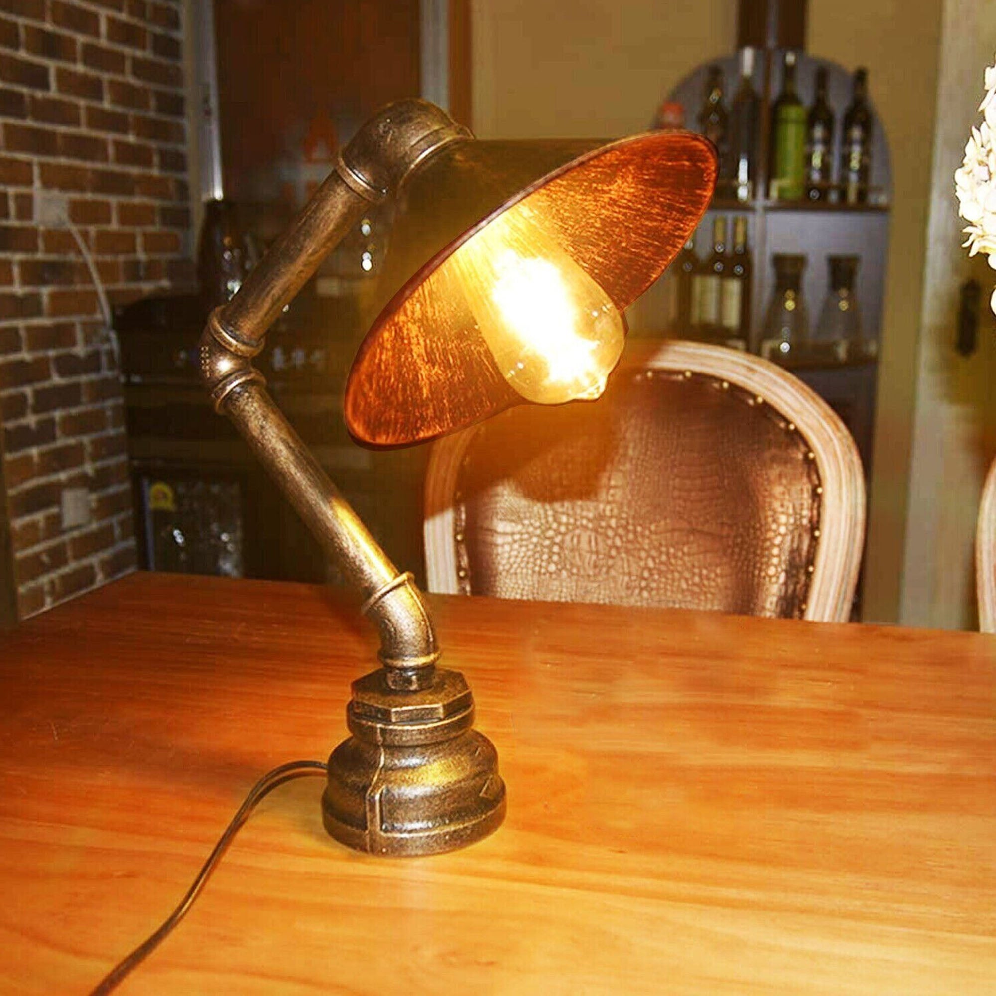 Industrial Table Lamp plug-in with switch Water Pipe Steampunk Desk Light Metal Shade lamp - 1602-14