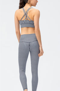 Plaid Double Crisscross Strap Sports Bra