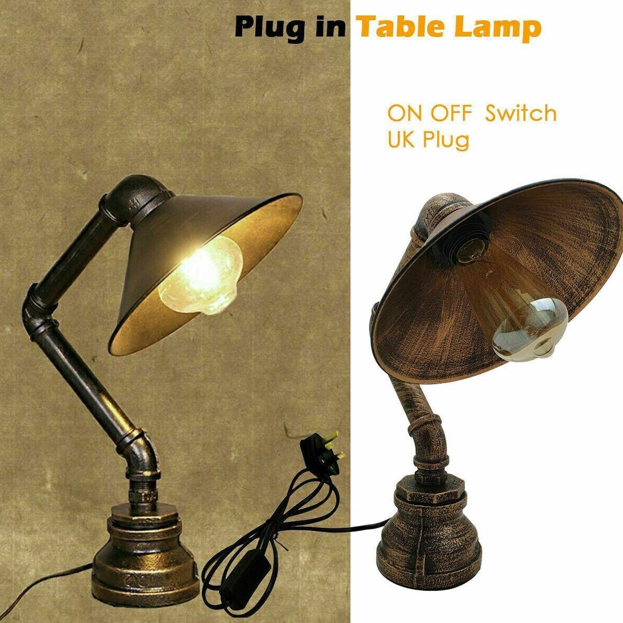 Industrial Table Lamp plug-in with switch Water Pipe Steampunk Desk Light Metal Shade lamp - 1602-12