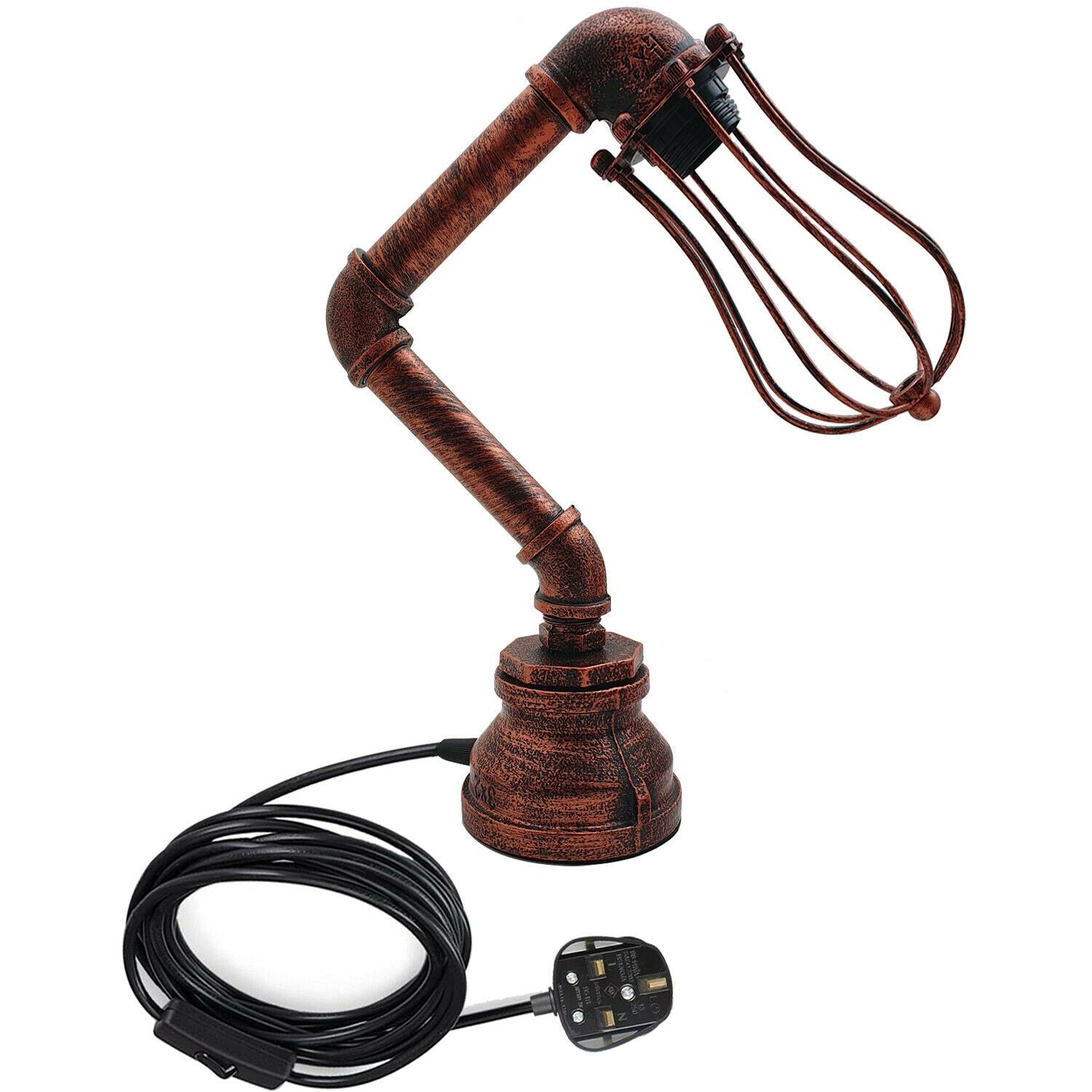 Retro Water Pipe Lighting Wall Plug-In Table Lamp Steampunk Metal Indoor Stand~1591-12