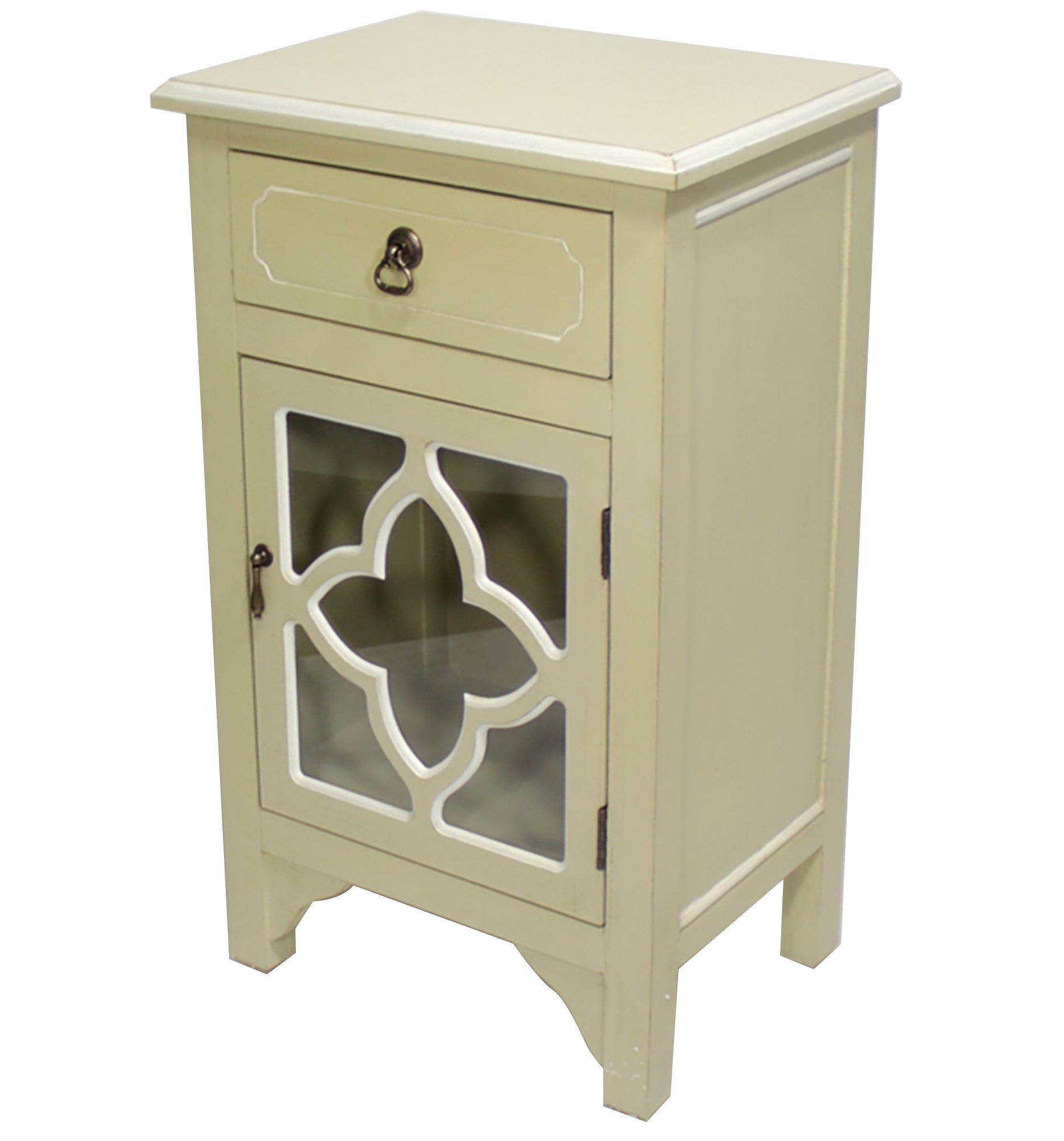 Rustic Ivory and White Quatrefoil Cabinet