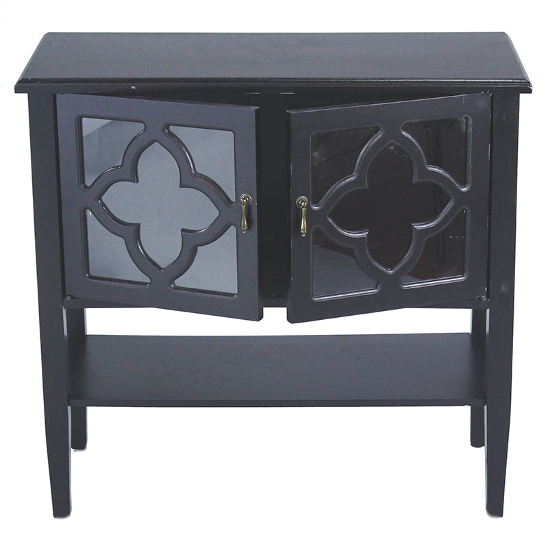 32" X 14" X 30" Black MDF Wood Clear Glass Console Cabinet with Doors and a Shelf