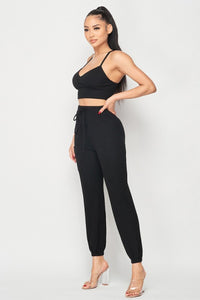 Ribbed Cropped Cami And Joggers Set