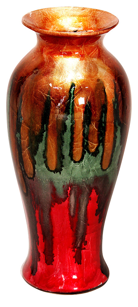 Mia Striped Copper Green Gold And Brown Ceramic Foil and Lacquer Vase